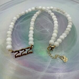 Moonstone 222 Alignment Angel Number Beaded Necklace Gold Accent Women's Jewelry